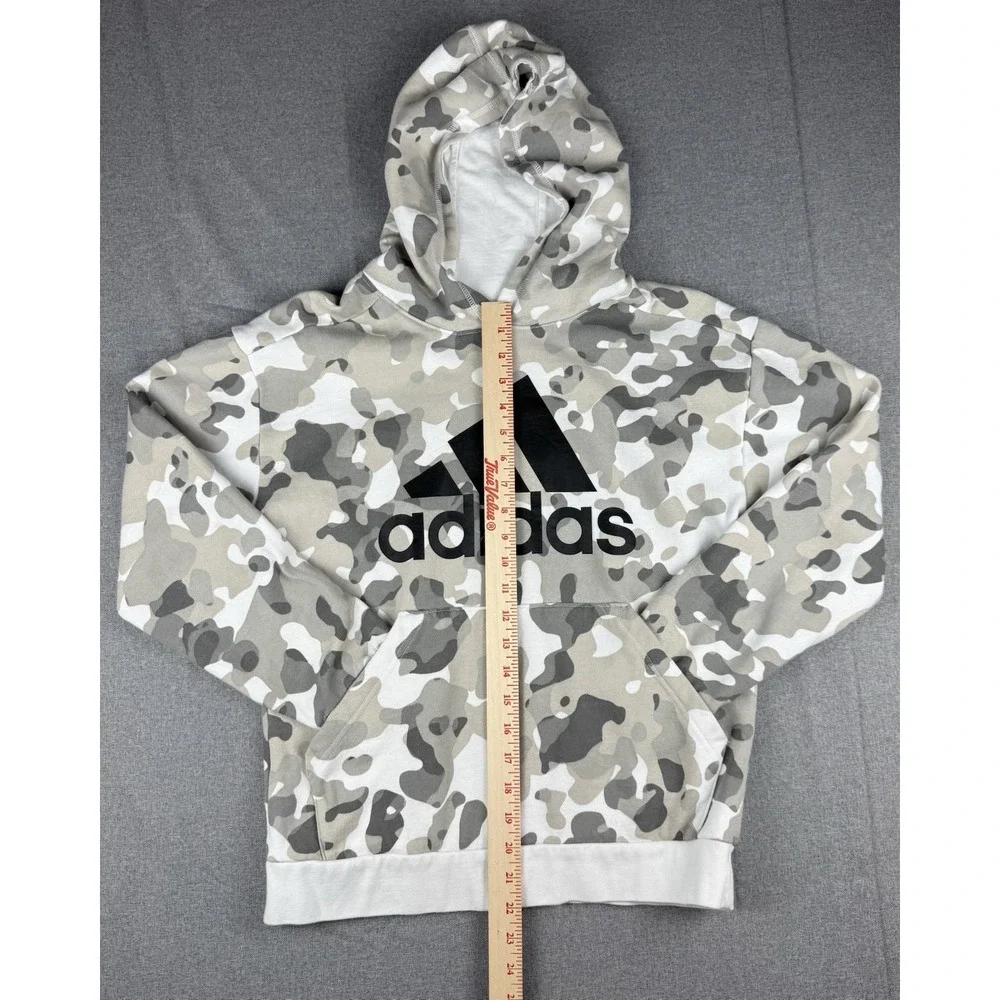 Adidas Camo Hoodie Large Gray White Pullover Fleece Logo Sweatshirt